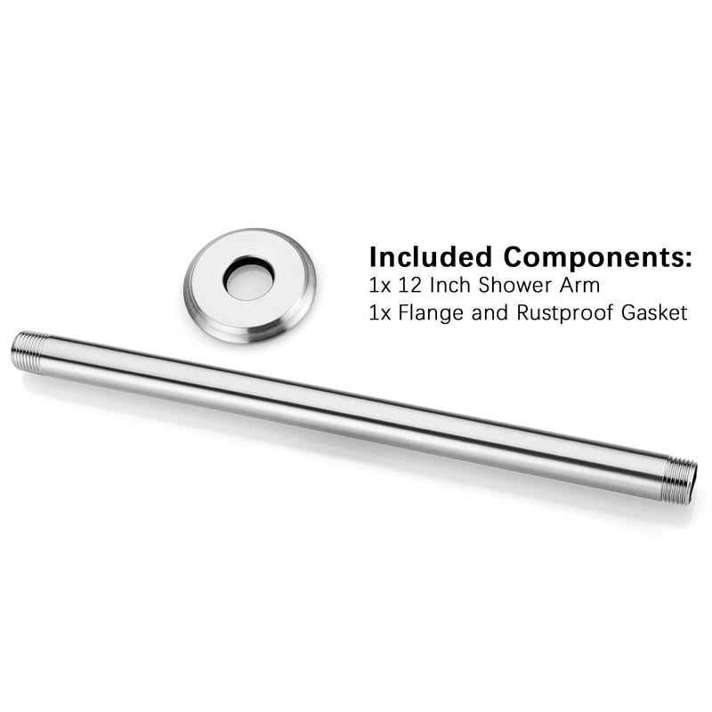 12 Inch Shower Arm and Flange Brushed Nickel, Ceiling Mounted Shower Arm for Rain Shower Head 12 Inches