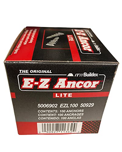 Qty 100 EZ Anchor LITE Hollow Drywall Anchors - Nylon - Plastic - Buildex
