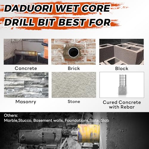 1 3/4 Inch Wet Core Drill Bit, 14" Depth, 1-1/4"-7 Thread Diamond Core Bits for Concrete with Rebar, Masonry, Brick Block,Cement, Stucco, Stone (44mm) 1-3/4 Inch
