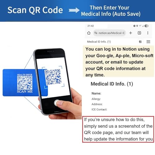 Uloveido Editable QR Code Medical Alert Card, Personalized Emergency Health ID Wallet Card, Update Medical Information Anytime, black, Standard size, American