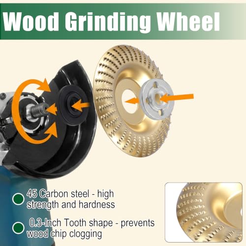 14Pcs Angle Grinder Wood Carving Discs Set, Wood Grinding Wheel for 4" or 4.5" Angle Grinders, Equipped with Rotary Burr & 5/8" Adapter Rings, StumpGrinder Tool Grinding Wheel Shaping Disc