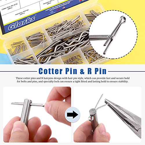 Glarks 216Pcs Pto Pins Shaft Locking Pin and Cotter Pins R Clips Set, 1/4", 5/16", 3/8" Trailer Coupler Pin and Cotter Pin Hairpins with Needle Nose Pliers for Cars Trailers Trucks Lawn Mower