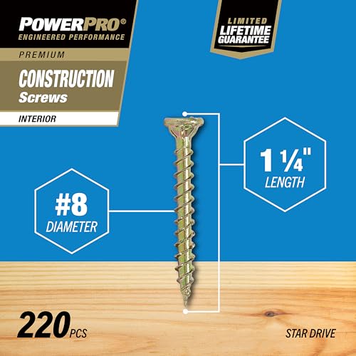 Power Pro Wood Screws, #8 x 1-1/4in, 440 Pack, Gold Zinc #8 x 1-1/4" (Pack of 2)