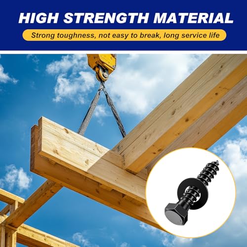 Zonon 50 Pcs 3/8'' X 2" Hex Head Lag Bolts Screws with Washers, Black 3/8'' X 2"