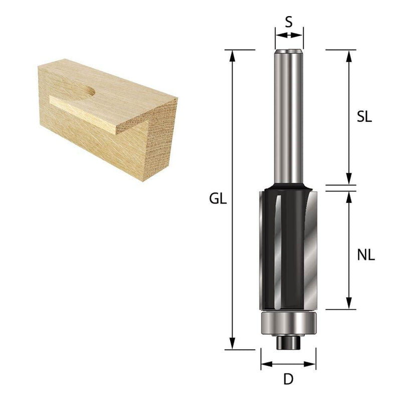 ENT 13502 flush cutter HW, shaft (S) 8 mm, diameter (D) 12.7 mm, NL 25.4 mm, Z3, SL 32 mm, GL 68 mm, with ball bearing D=12.7 / NL=25.4 / GL=68