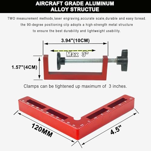 90 Degree Positioning Squares Right Angle Clamps for Woodworking - 4 Pack 5.5"Aluminum Alloy Woodworking Corner Clamps, for Picture Frame, Cabinet, Boxes, Drawers (4Pack 5.5'') 4Pack 5.5''