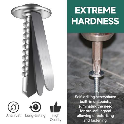 #10 x 2 Self Tapping Screws for Metal, Truss Head Phillips Drive 410 Stainless Steel Self Drilling Sheet Metal Screws with Drill Bit, Fast Tapping (Box of 300) #10 x 2" Silver