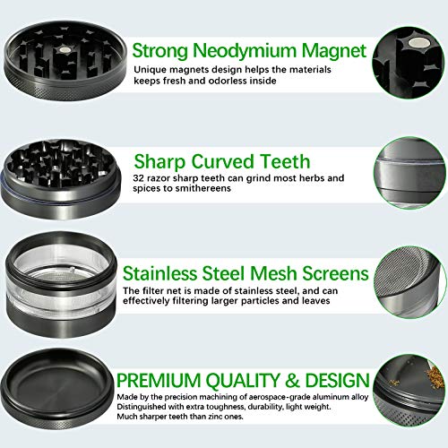 Grinder, 2.4 Inch 4 Piece Grinder– Includes Stainless Steel Screen,Pollen Scraper (Gunmetal) 2.48 inches
