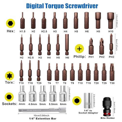 ANPUDS Digital Torque Screwdriver, 0.8-53.1 In-lb (0.09-6 Nm), ±1% Accuracy 0.8-53.1 in-lbs/0.09-6 Nm