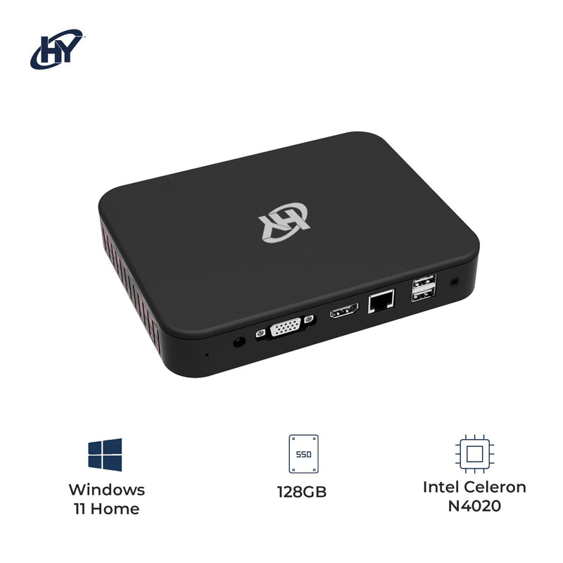 Hyundai Mini PC - Intel Celeron N4020, 4GB RAM, 128GB SSD, Windows 11 Home, 4K UHD Dual Monitor Support, Dual Wi-Fi, Bluetooth, VESA Mount Included (Black) Hyundai Mini PC Intel N4020 4GB 128GB