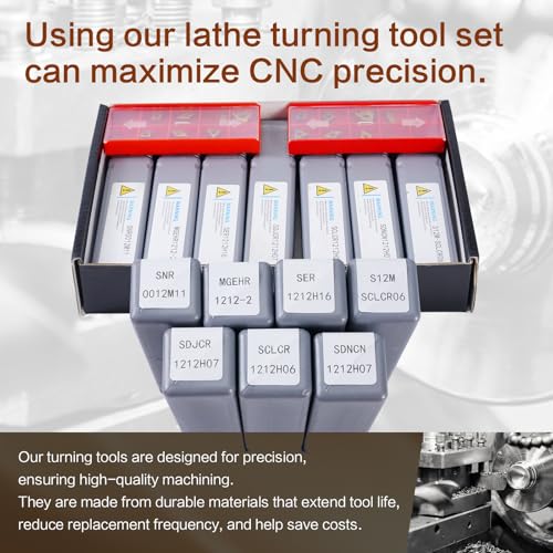 Indexable Lathe Turning Tool 21Pcs Kit 1/2" (12mm) Shank for Metal 7pcs 1/2'' 12mm Shanks+14pcs Inserts