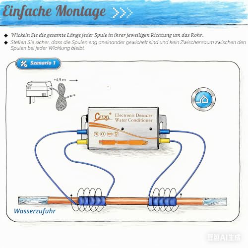 Electronic Water Descaling System, Salt-free Descaler, Limescale Reduction for All Types of Hydraulic Hoses (Silver) silver