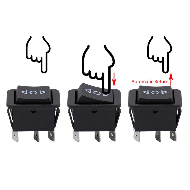 Heschen Rocker Switch 16A 250VAC ON-OFF-ON Momentary DPDT 6 Terminals Black 2Pack