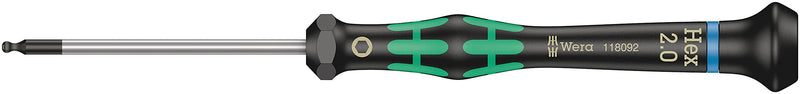 Wera 2052/6 Kraftform Micro Ballhead Hexagon Electronics Screwdriver Set and Rack, 6-Piece Ball-End: 1.5x60mm, 2x60mm, 2.5x60mm, 3x60mm, 0.9x40mm, 1.3x90mm