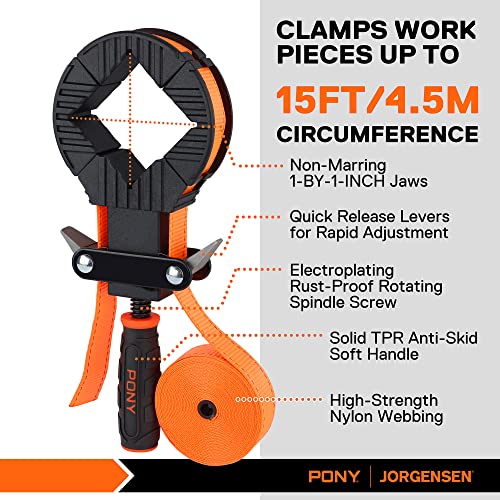 PONY Woodworking Strap Clamp, Picture Frame Clamp with 4-Pack Spring Clamp