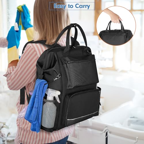 LoDrid Heavy Duty Cleaning Supplies Bag with Steel Frame Top, Black