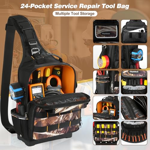 Chyaidach Electrician & HVAC Crossbody Sling Tool Bag with Hard Bottom Camo