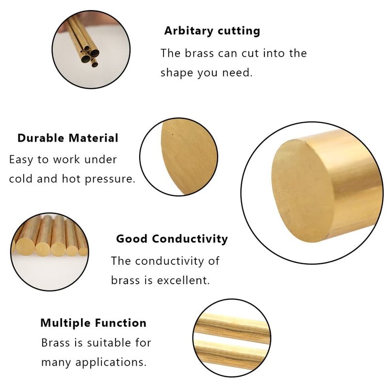 Brass Rods, 1-1/2" × 4", 1Pcs, Solid Brass Round Stock, Brass Bars for Knife Handle Pins, Knife Handle Material