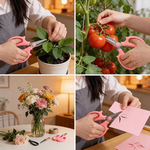 20 Pcs Garden Shears Flower Scissors Flower Cutters for Stems Pruning Stainless Steel Floral Shears Floral Scissors with Comfortable Grip Handles for Fruit Picking Plant Stems Trimming (Pink)