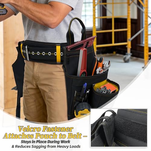 MELOTOUGH Professional Tool Belt Organizer with 21 Pockets, Electrician Tool Belt Tool Rig Combo Apron Tool Pouch, Heavy Durable Construction Work Belt for Framer, Carpenter, Electrician Yellow Camo Tool Belt