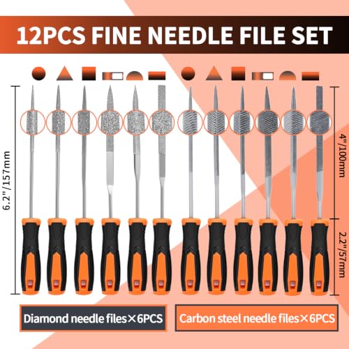 KUZURYU 31PCS Metal File Set - 4 Metal Files for Steel and 12 Needle Files with Steel Brush, Tool Bag, Riffler File, 12 Sandpaper and Gloves, Suitable for Metal and Wood Processing File Set-31pcs