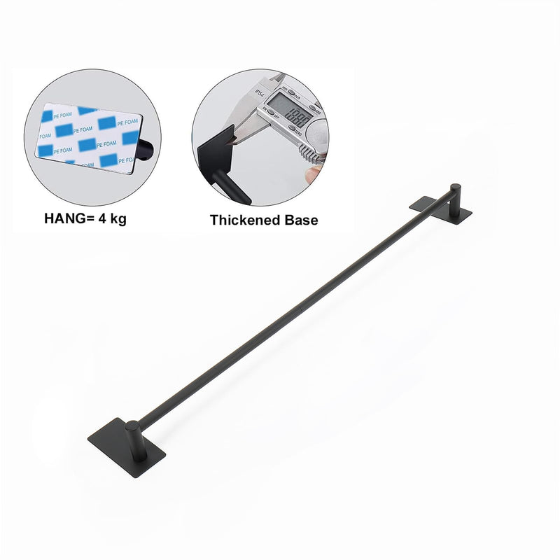 NearMoon Self Adhesive Bathroom Towel Bar- Stainless Steel Bath Wall Shelf Rack Hanging Towel Stick On Sticky Hanger Contemporary Style, NO Drilling (1 Pack, Matte Black, 24-Inch Towel Rack) 1 Pack