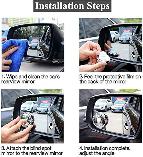 2 pcs Blind Spot Mirrors, 2" Round HD Glass Convex 360° Wide Angle Side Rear View Mirror with ABS Housing for Cars SUV and Trucks, Silver, Pack of 2