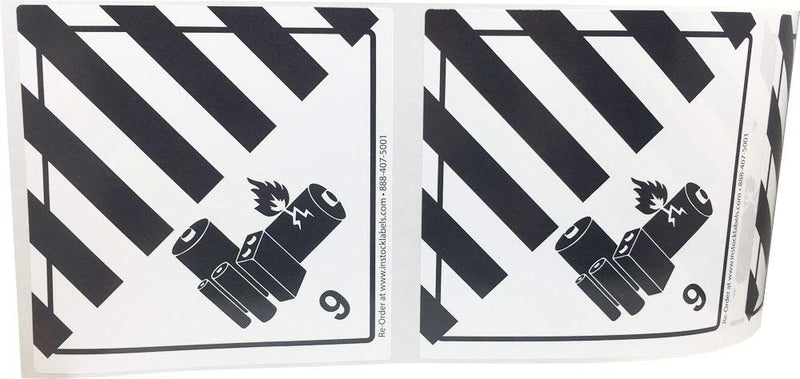 Hazard Class 9 D.O.T. Lithium Battery 4 x 4 Inch 500 Adhesive Stickers