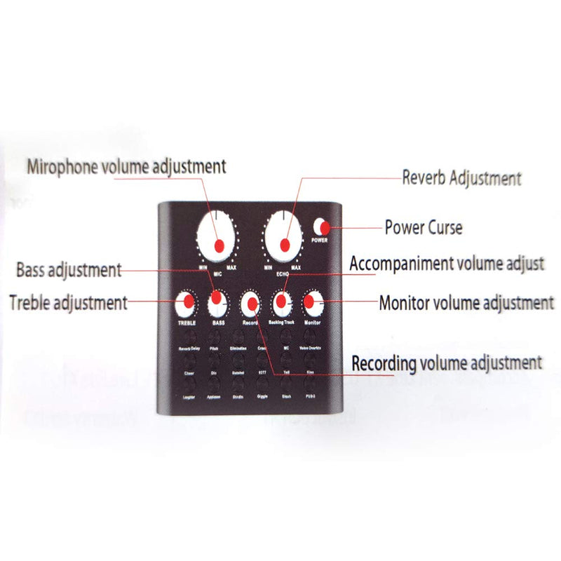 V8 Live Sound Card, Audio Mixer USB External Sound Card Headset Microphone Sound Card Live Broadcast KTV Sound Card for Double Cell Phone for Live KTV Voice Chat(Black)