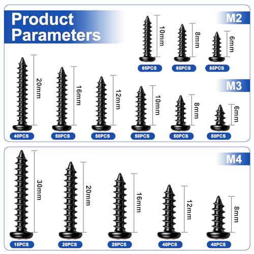 Taiss 840PCS #8#10#12#14 Self Tapping Screws for Metal,410 Stainless Steel+685PCS M2 M3 M4 Phillips Pan Head Self Tapping Wood Screws Assortment Kit,14 Sizes Self Tapping Screws for Plastic