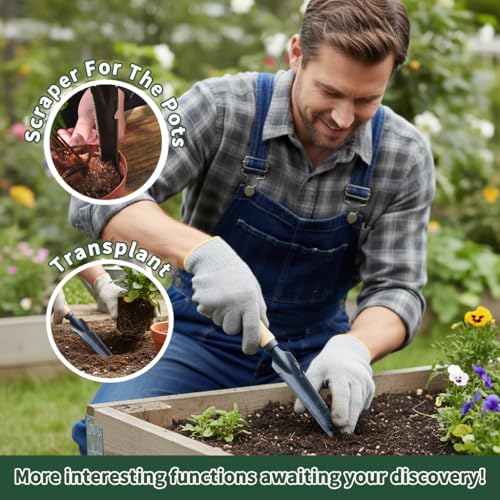 Gardenwind 14Pcs Gardening Tools for Men Gardening Hand Tools with Weeder, Scale, Sawtooth, Cut Rope, Waist Bag,Heavy Duty, Garden Gifts for dad