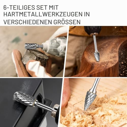 6 Piece Carbide Burr Set, Tungsten Carbide Cutter 6 mm Shank, Carbide Burr with Double Cut, with 1/8 Inch Shank, for Grinding Machine, Carving, Metal Polishing, Engraving, Drilling
