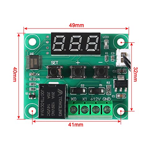 4PCS W1209 Temperature Controller Module,LED Display Digital Thermostat Module with Case DC 12V Electronic Temp Control Switch Waterproof NTC Probe -50-110 Degree C (4pcs Red) 4PCS x Red