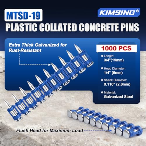 KIMSING 3/4 Inch Plastic Collated Concrete Pins, 1000PCS Box, 12 Gauge 1 box