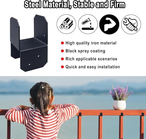 4 Pcs Post Caps Tie Bracket/ Joist Anchor Connector/ Heavy Duty Steel Mounting Joist Hanger Brackets Support/ for 2x2 Post, Post Base Steel Post Anchor Connector