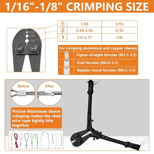 TooTaci Wire Rope Crimping Tool, 14 inch Wire Rope Swaging Tool 14IN Crimper