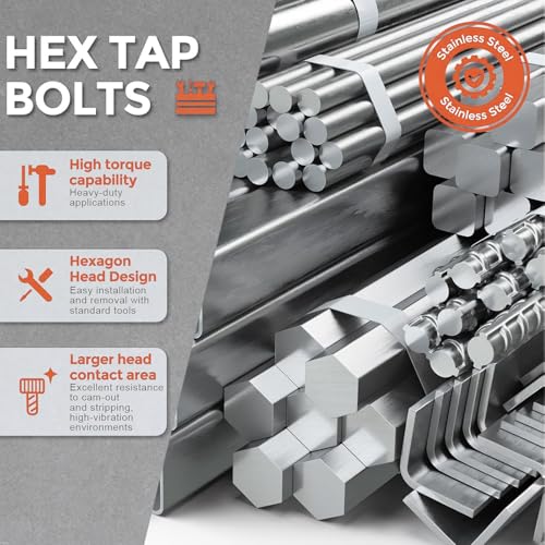 2Pcs 1"-8 x 5-1/2" Hex Head Bolt, 304 Stainless Steel 18-8 Fully Threaded, A2-70 Corrosion Resistant External Hex Drive Fastener, Silver 5-1/2"