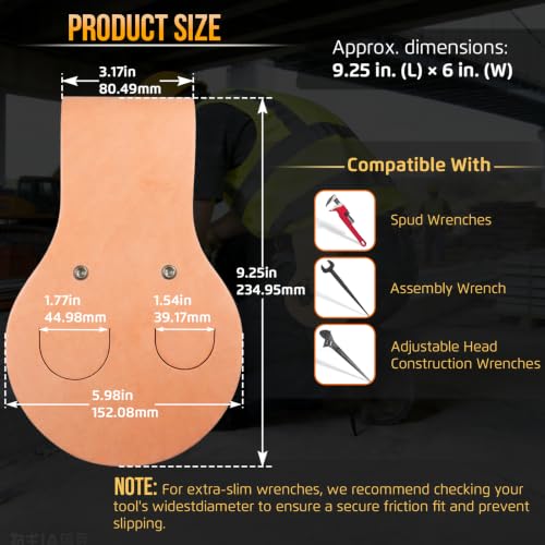 5459T Leather Spud Wrench Pouch Holder, Fits 3.5" Tool Belts, 3212TT Heavy Duty Construction Spud Wrench, 1-1/4" Opening for 3/4" U.S. Heavy Nuts with Tapered Alignment Spud & Tether Hole