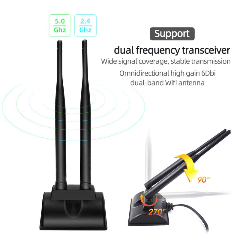 MustPoint 2.4GHz 5GHz Dual Band RP-SMA Male WiFi Antenna + IPEX MHF4 to RP-SMA Female Cable 9.8 inch for M.2 NGFF Network Card PC Computer