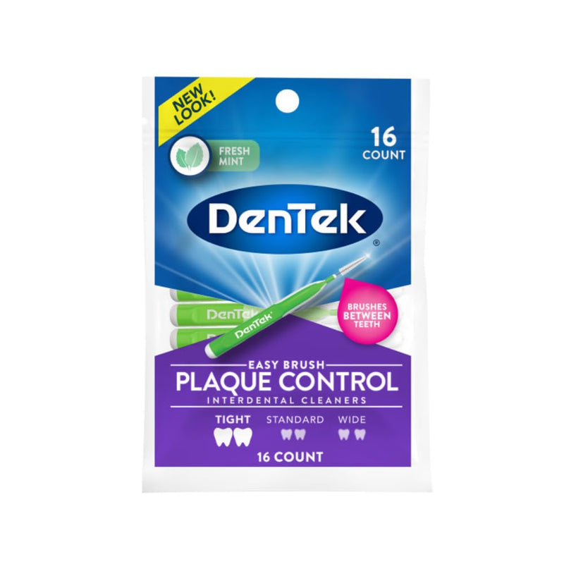 DenTek Easy Brush Interdental Cleaners, Tight Between Teeth Brushes, Plaque Control, Dental Picks for Oral Care, Fresh Mint, 16 Count (Pack of 12) 16 Count (Pack of 12)