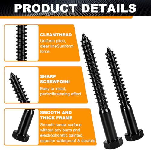 Hex Head Lag Bolts for Wood, 1/2" x 6", Lag Screws 6 PCS 1/2" x 6"