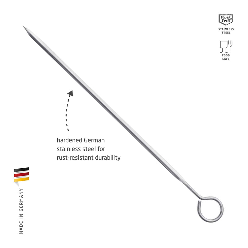 triangle Skewers Set with Ring - Set of 6 Stainless Steel Skewers - 11.8 in (30 cm) Each - Prevents Food From Turning & Slipping - Made in Germany 11.8 in (30cm)