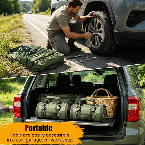 2 Pack Roll Up Tool Bag Organizer,Tool Roll Up Bag, Heavy Duty Roll Up Tool Bag for Mechanics, Electricians, Plumbers, Portable Tool Pouch for Wrenches, Screwdrivers,for Dad