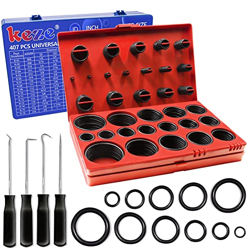KEZE 233 pcs Bevel Washer and Plumbing Flat Head Washers Kit and 826 Pcs SAE and Metric O Rings Kit for Valve Sealant Faucet O Rings Faucet Automotive Hydraulic Pipe Repair