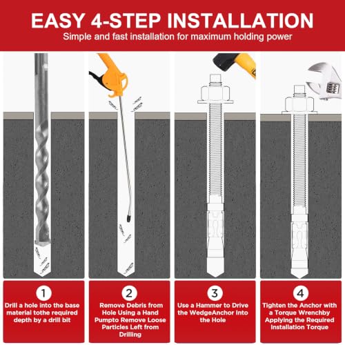 1/2" x 5-1/2" Heavy Duty Wedge Anchor Bolts for Concrete and Brick, Zinc Plated Masonry Anchors for Structural Use, 9 Pack 1/2" x 5-1/2"