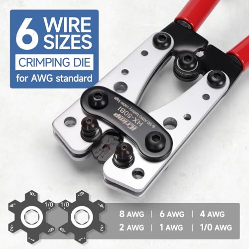 iCrimp Cable Lug Crimping Tool for Heavy Duty Wire Lugs AWG 8-1/0 HX-50BI