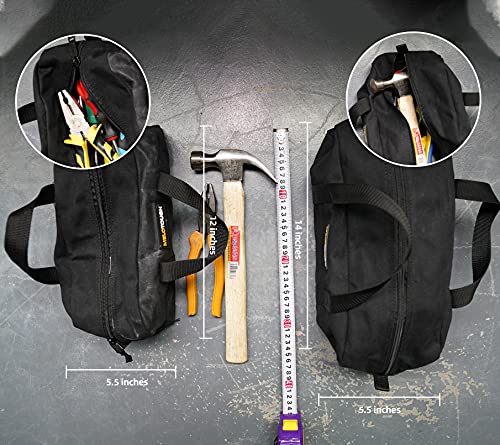 MELOTOUGH Utility Tool Tote Bag Canvas Tool Bag + Waxed Canvas Utility Tool Tote bag Combo Kit-Includes 1 Medium & 1 Small Tool Organizer Bags