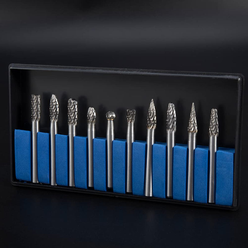 HIDOTOL Carbide Burr Set 10PC 1/4" Shank – 6mm Tungsten Double Cut Carbide Rotary Burr Set for Metal and Wood Carving, Grinding, Polishing, Engraving, Drilling. 10PC - 1/4 shank 6mm