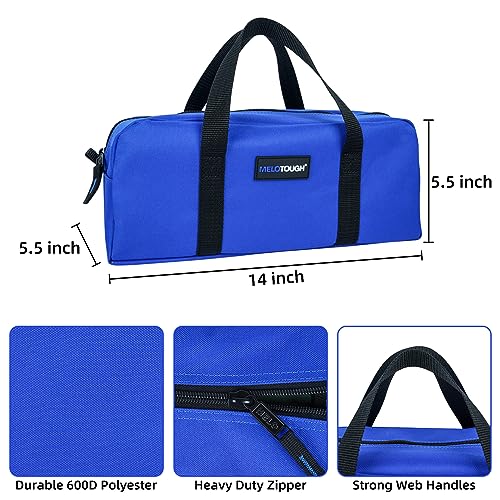 MELOTOUGH Utility Tool Tote Bag Combo Kit-Includes 2 Medium Tool Organizer Bags,Zipper Tool Pouch Zipper Bag -Fastener Bag with Mesh Window for Electrician, Plumbing, Gardening, HVAC(Blue)