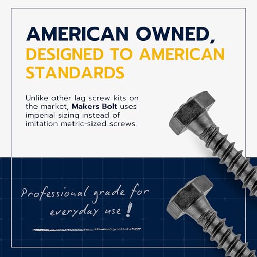 5/16 x 1-1/2 (50 Pack) Lag Screw Kit, 50 Screws and 50 Washers, Ceramic Black Ruspert Coating for Exterior Use, Meets ASTM A307 and ASME B18.2.1, Industrial/Commerical Grade by Makers Bolt 5/16 x 1-1/2